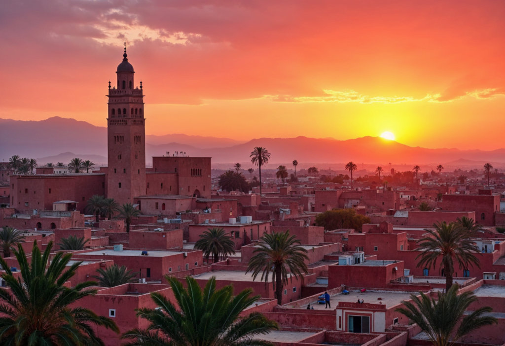 Marrakech cityscape at sunset, symbolizing Morocco's blend of tradition and digital innovation