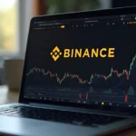 Binance logo and cryptocurrency trading interface