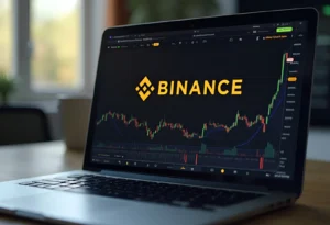 Cryptocurrency exchange Binance review on a laptop screen