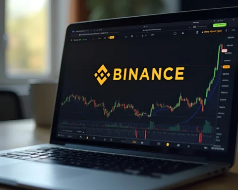 Binance logo and cryptocurrency trading interface