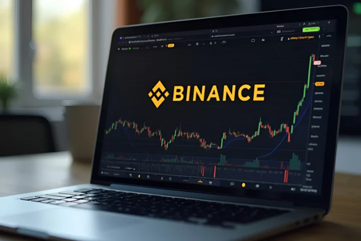 Binance logo and cryptocurrency trading interface