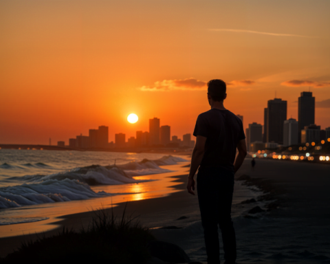 Person standing in front of a Long Beach, California cityscape, symbolizing freedom and a new chapter