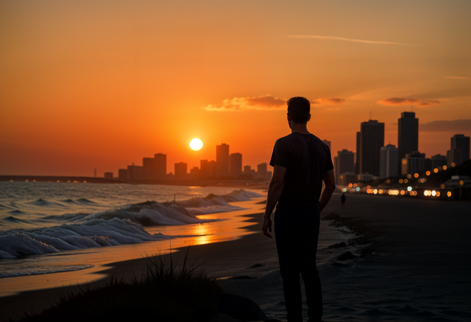 Person standing in front of a Long Beach, California cityscape, symbolizing freedom and a new chapter