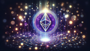 Ethereum logo and blockchain concept art