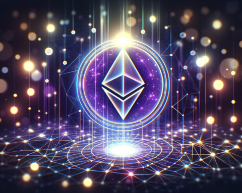 Ethereum logo and blockchain concept art