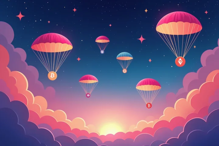 Airdrop illustration: a parachute deploying, symbolizing the fleeting nature of airdrop-driven growth in the Layer 2 ecosystem