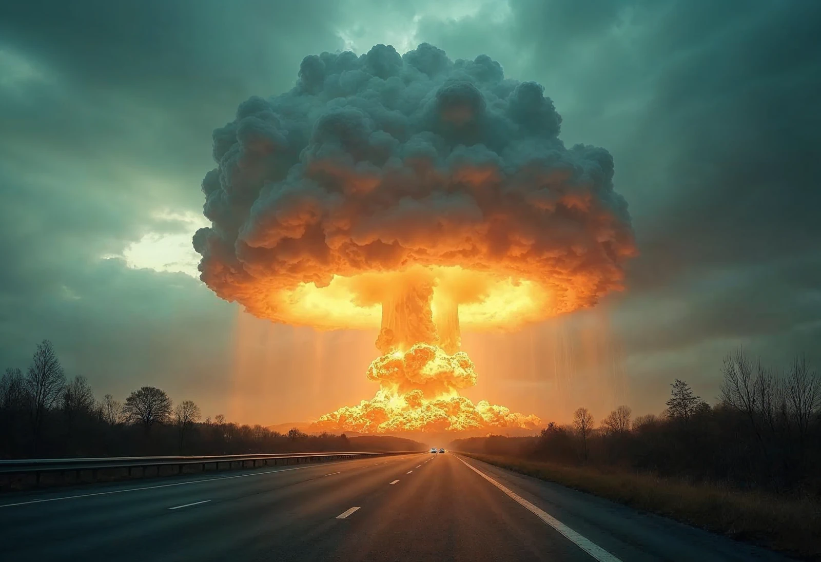 A dramatic image of a nuclear mushroom cloud