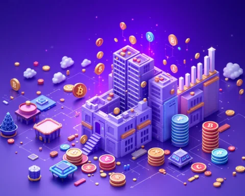 A 3D representation of digital assets (e.g., stocks, bonds, commodities) being built into a larger structure, symbolizing the tokenization process