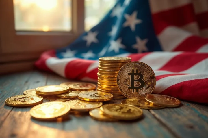 Crypto Coins with American Flag