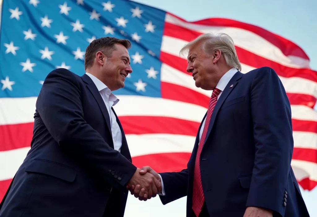 A photo of Elon Musk and Donald Trump shaking hands