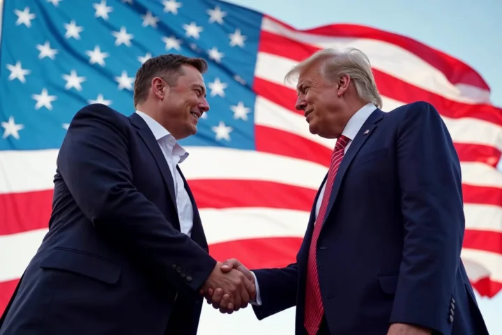 A photo of Elon Musk and Donald Trump shaking hands