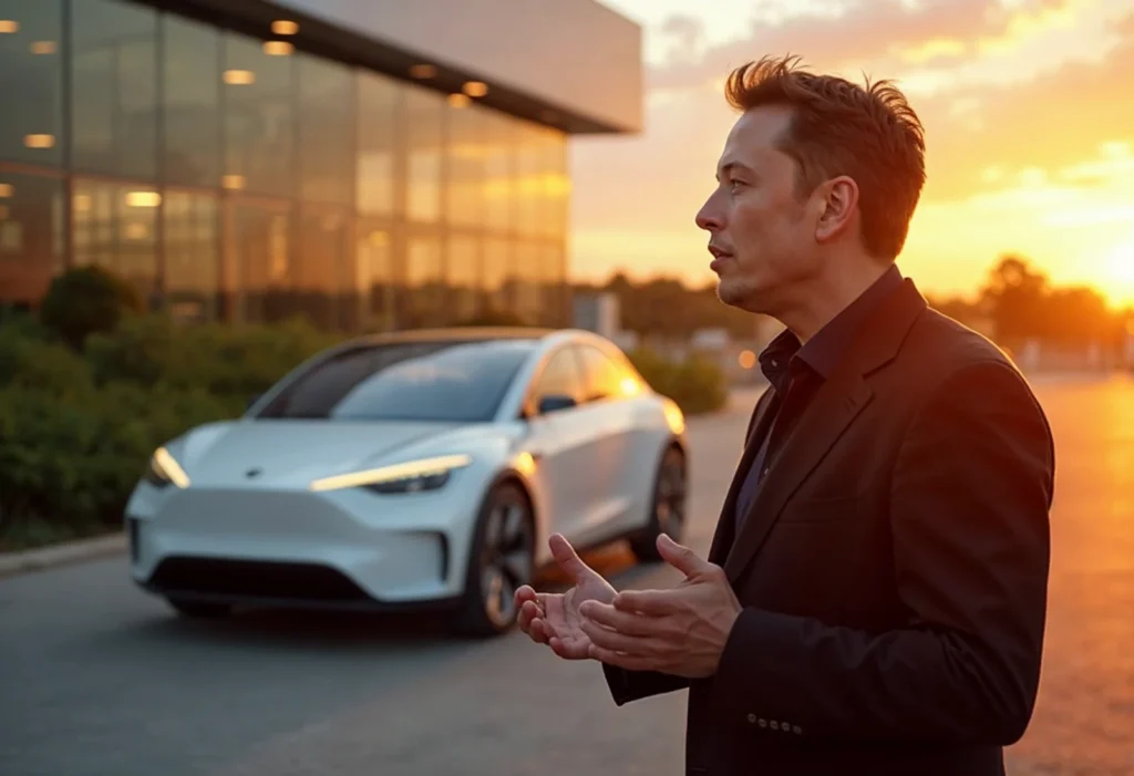 Elon Musk with Factory Background