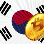 South Korean flag and Bitcoin coin