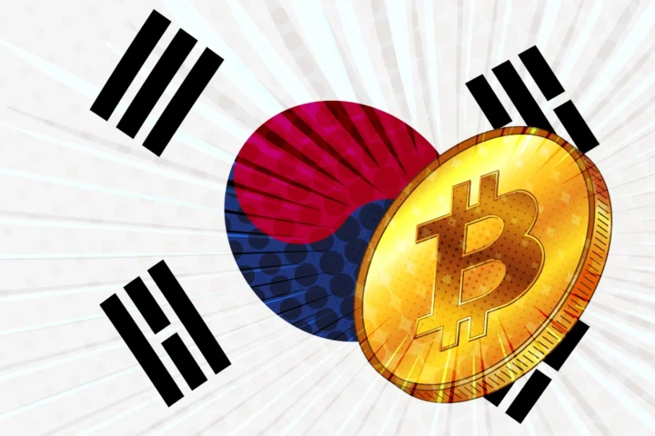 South Korean flag and Bitcoin coin